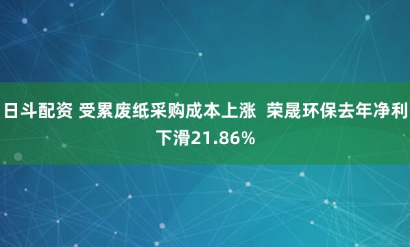 日斗配资 受累废纸采购成本上涨 荣晟环保去年净利下滑21.86%